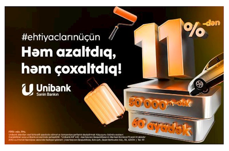 Unibank kredit faizini aşağı saldı, kredit məbləğini və müddəti artırdı!